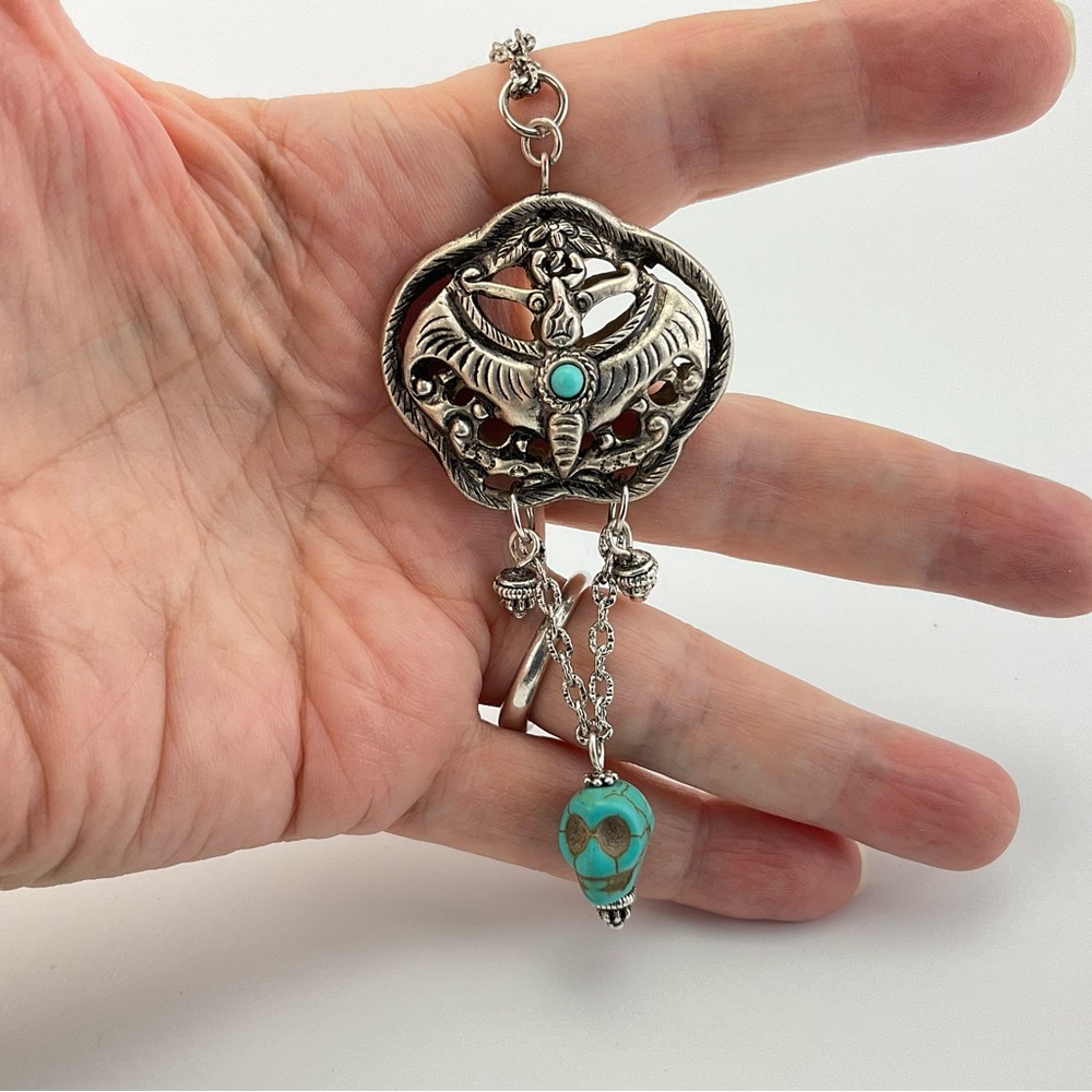 Moth & Skull Pendant Necklace, Handmade, 18" L, Goth, Spooky, Witchy - Picture 5 of 9